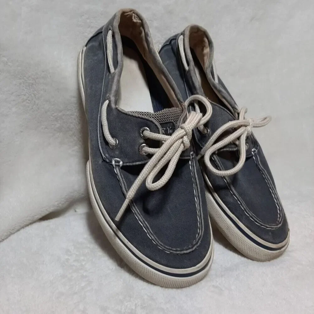 Sperry Top Sider Mens Boat Shoes Slip On Casual Grey/Blue Canvas 0777914 Sz 7